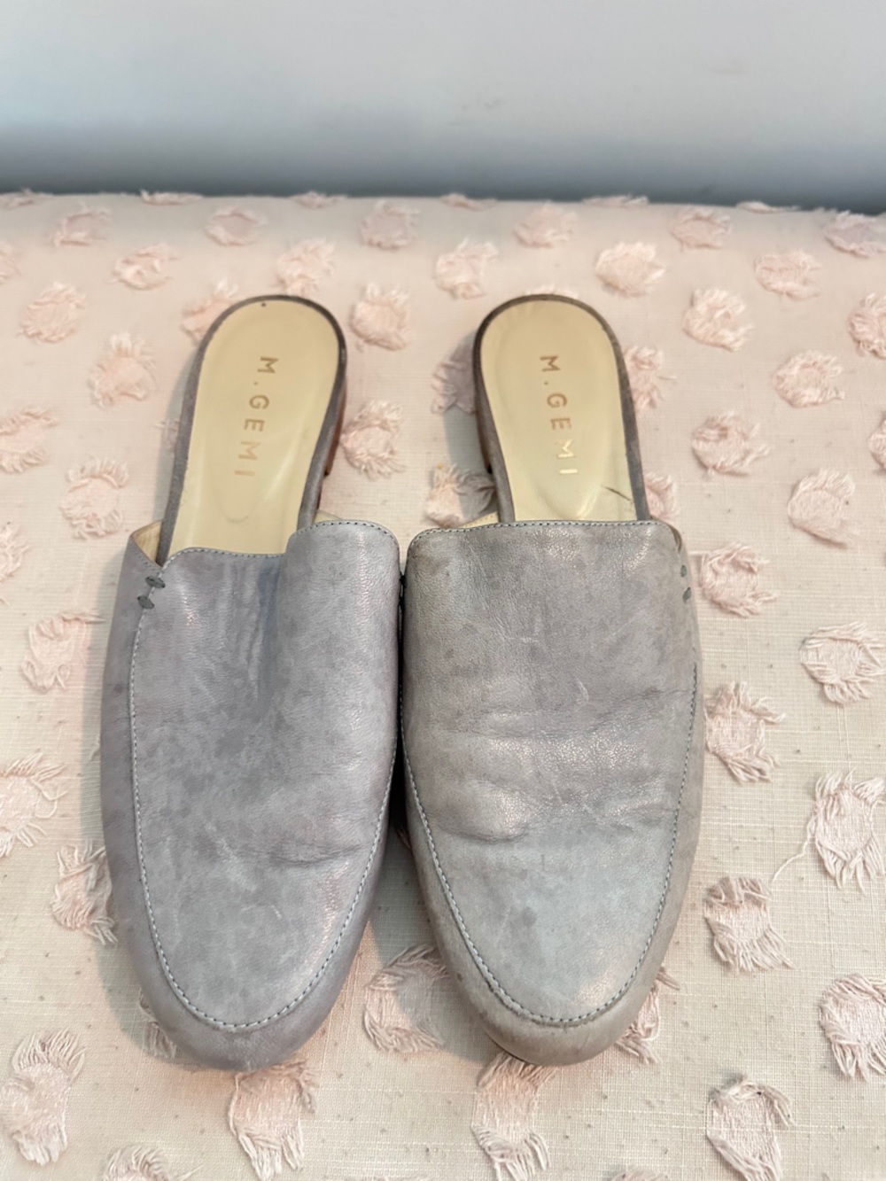 M Gemi Leather Mules Flats Grey Size 39